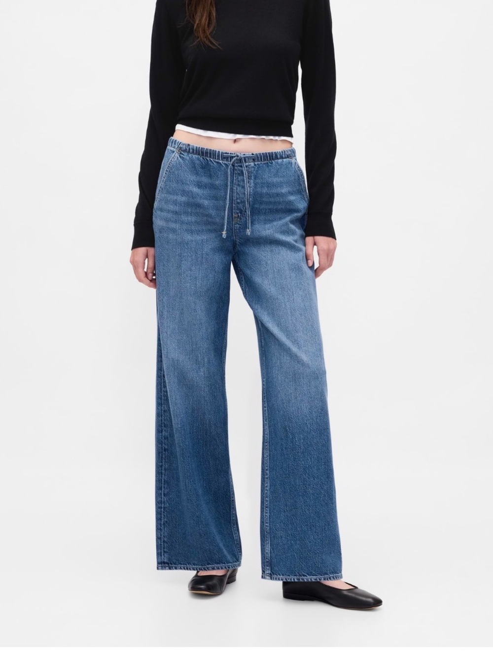 GAP ultrasoft low rise 90s loose Medium Blue Denim Drawstring Jeans